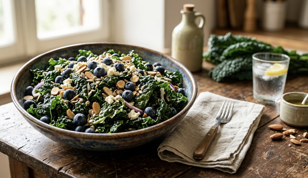 Ensalada toscana de kale con arándanos