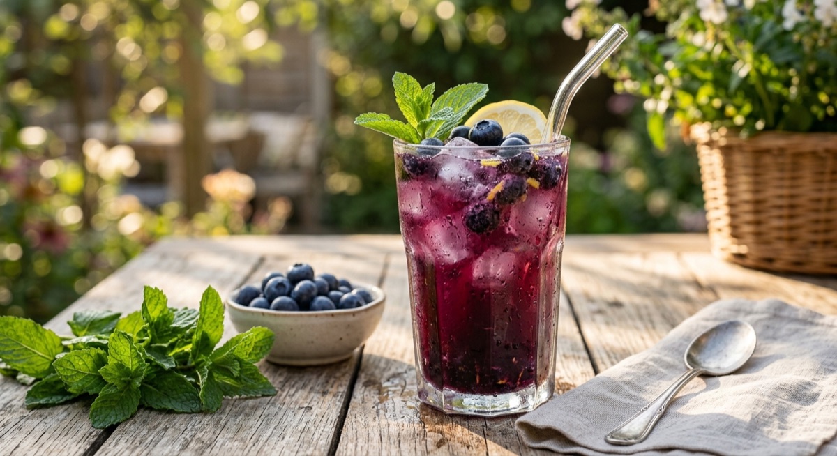 Limonada de arándanos con menta
