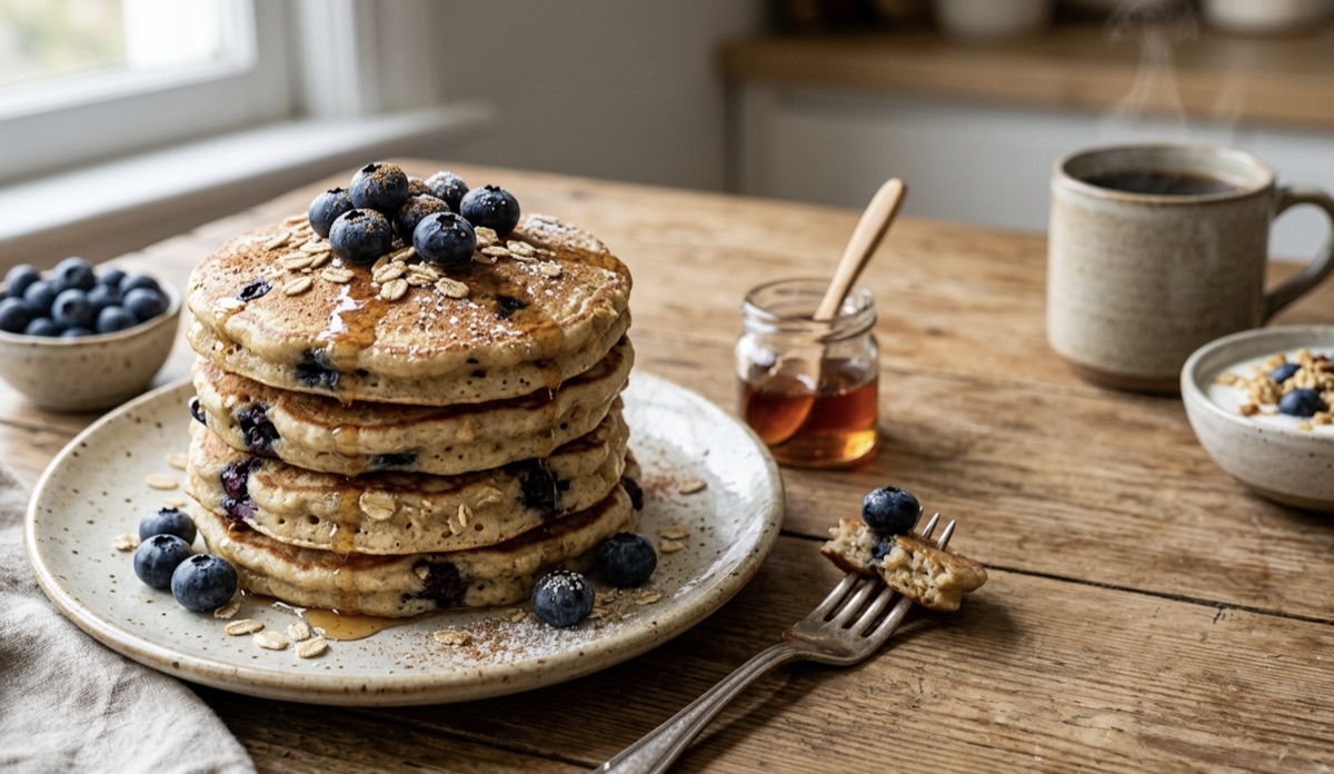 Pancakes de arándanos y avena