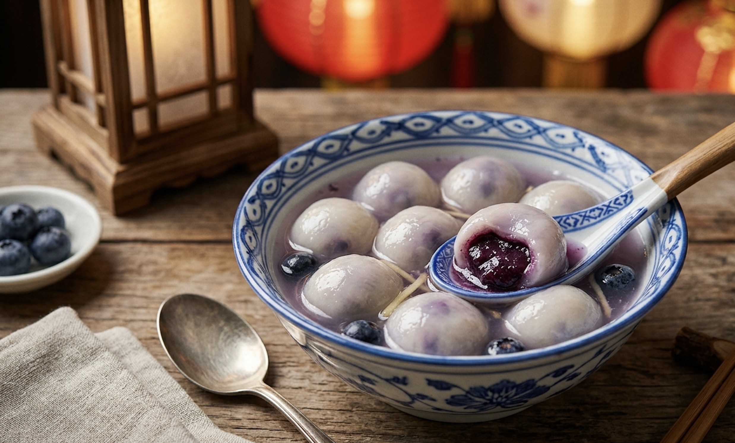 Tang yuan de arándanos (bolas de arroz chinas)