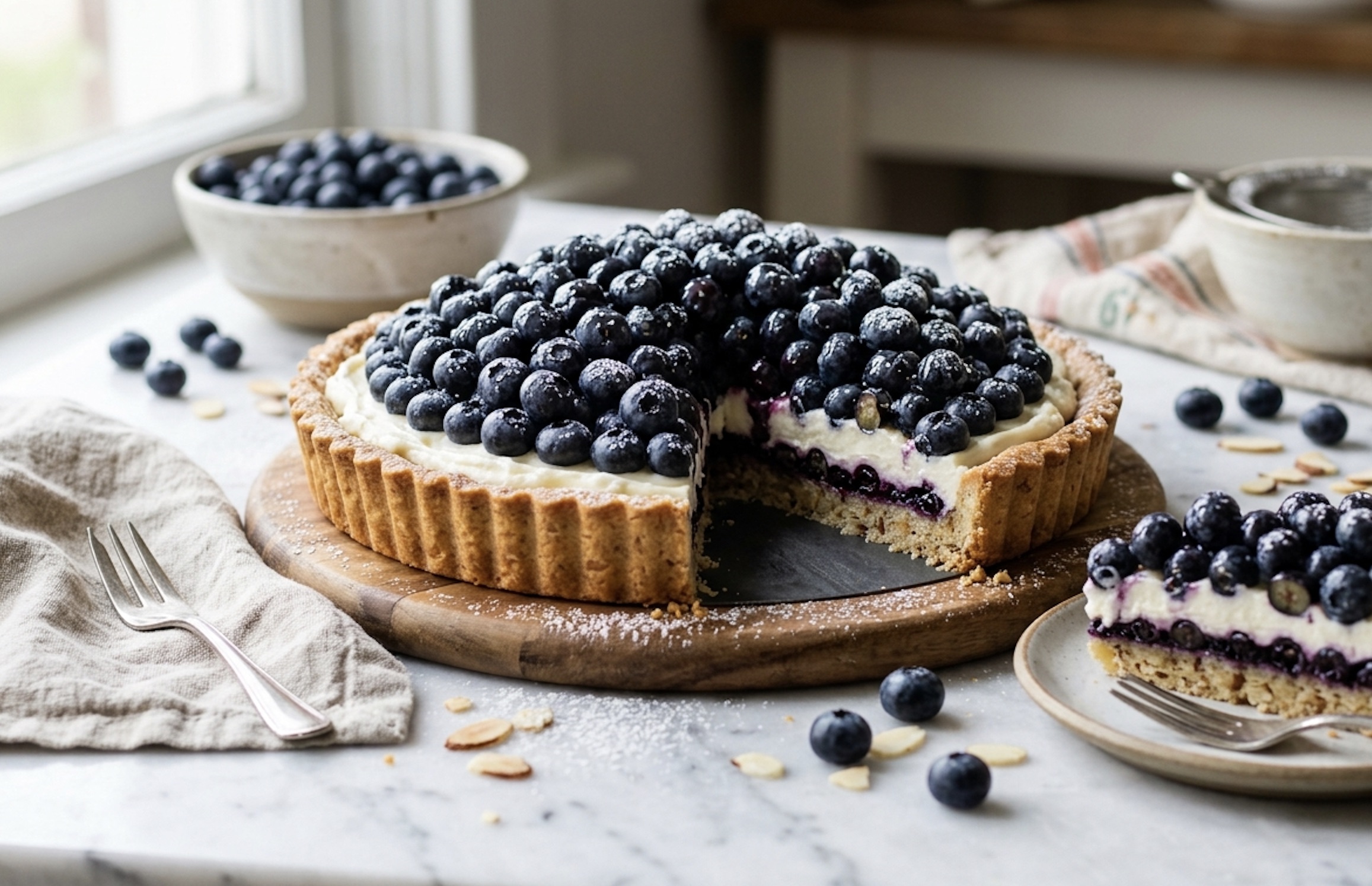 Tarta de arándanos con crema