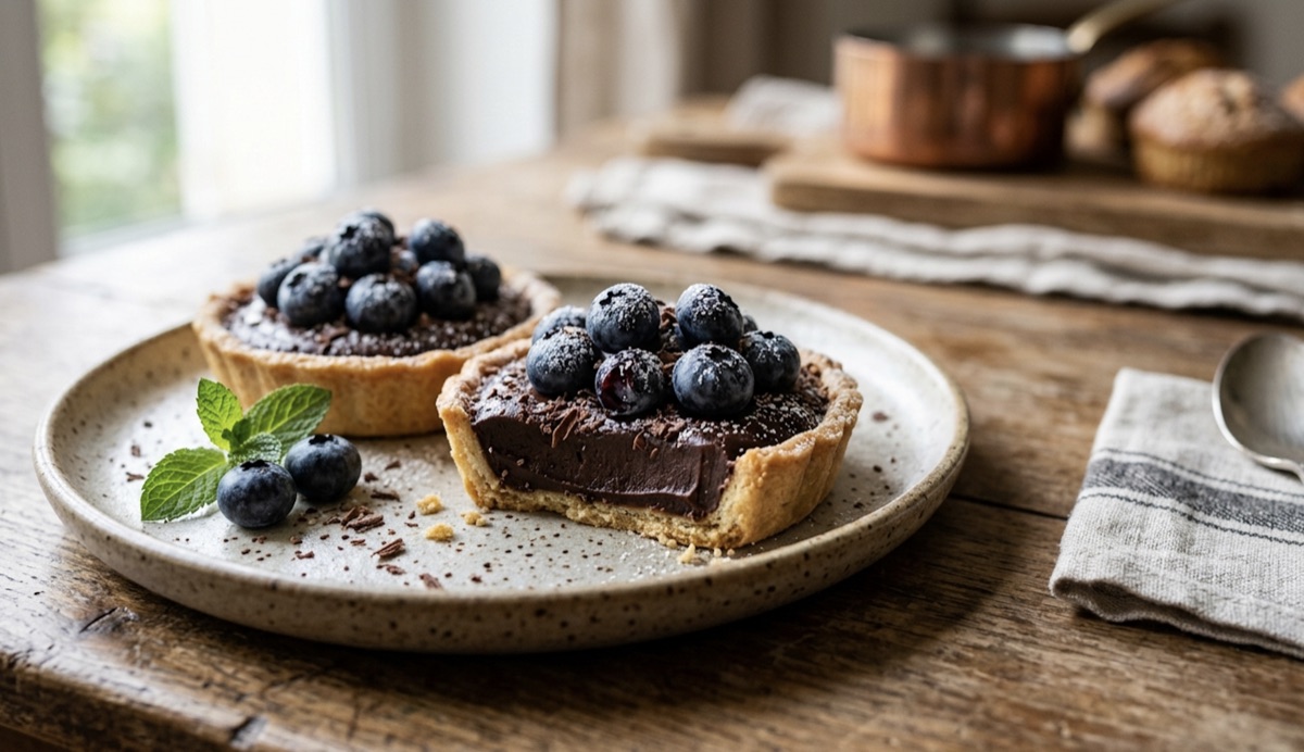 Tartaletas de arándanos y chocolate negro
