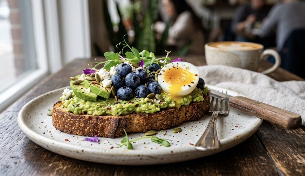 Tostada de aguacate con arándanos